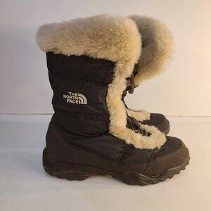 Womens North Face NUPTSE Goose Down Winter Boots Dark Brown US 7